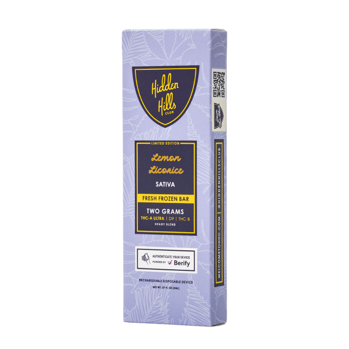 Hidden Hills Heady Blend Fresh Frozen Disposable (2g) - Lemon Licorice with packaging
