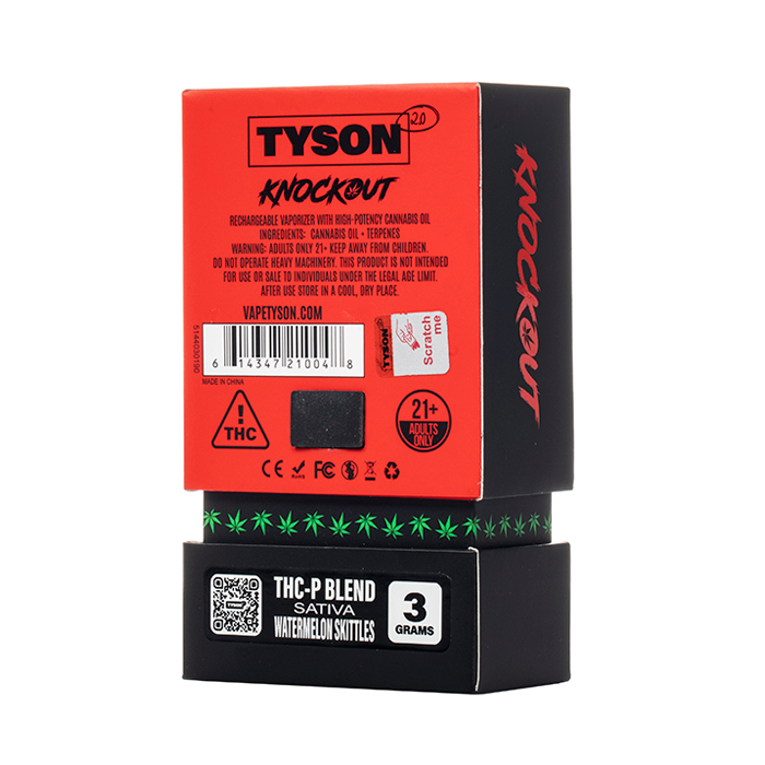 Tyson 2.0 Disposable Delta Knockout THCP (3g) - Watermelon Skittles with packaging