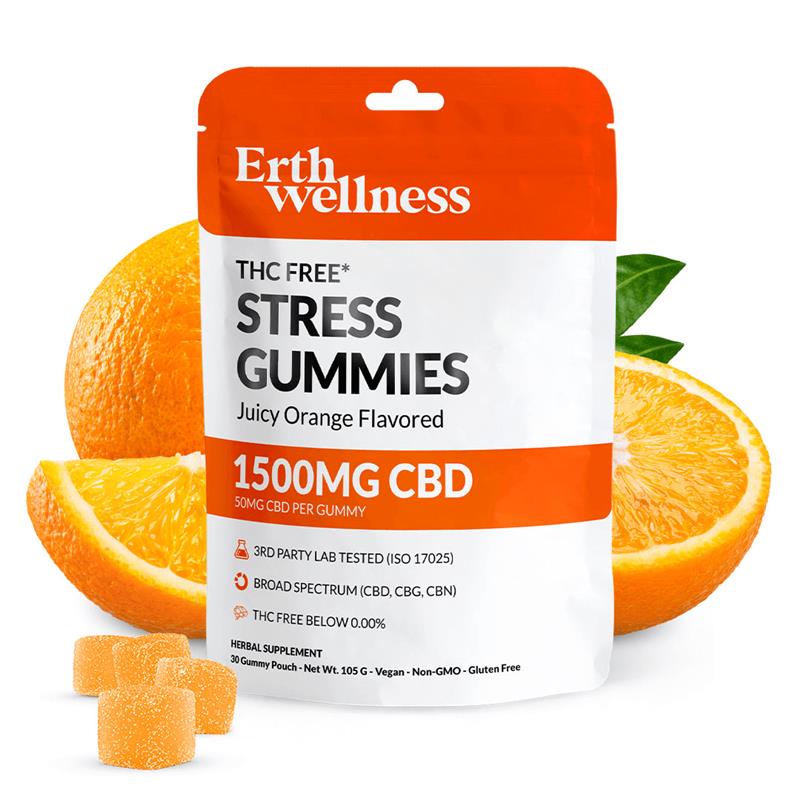 ERTH CBD Broad Spectrum Gummies (1500mg 30ct Pouch) - Juicy Orange with packaging