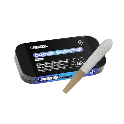 Galaxy Treats Orbital Diamond Coated Pre-Rolls (3g 6ct Tin) -  Cookie Monster with packaging