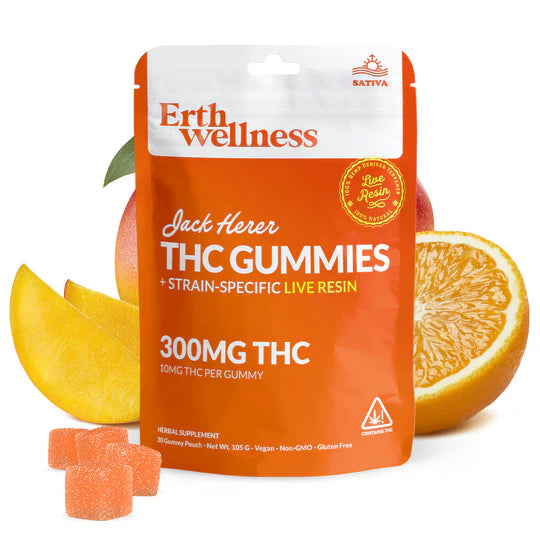 ERTH D9 THC Gummies (300mg 30ct pouch) - Jack Herrer with packaging