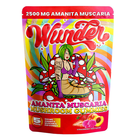 Wunder Mushroom Gummies (2500mg 5ct Pouch) - Strawberry Nectarine with packaging