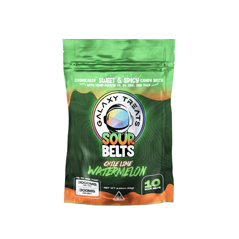 Galaxy Treats D8 + D9 + HHC + THCP Sour Belts (3000mg 10ct Pouch) | Chile Lime Watermelon