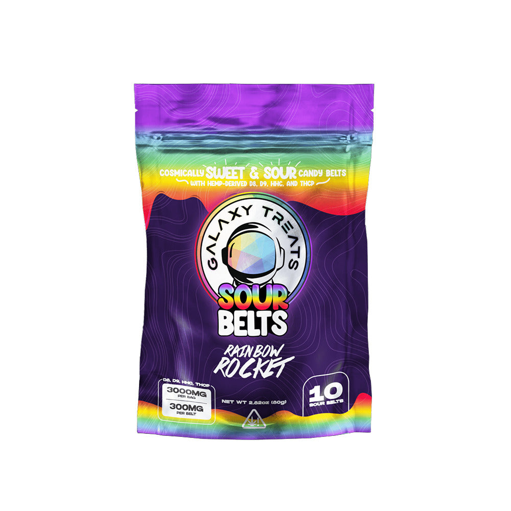 Galaxy Treats D8 + D9 + HHC + THCP Sour Belts (3000mg 10ct Pouch) | Rainbow Rocket