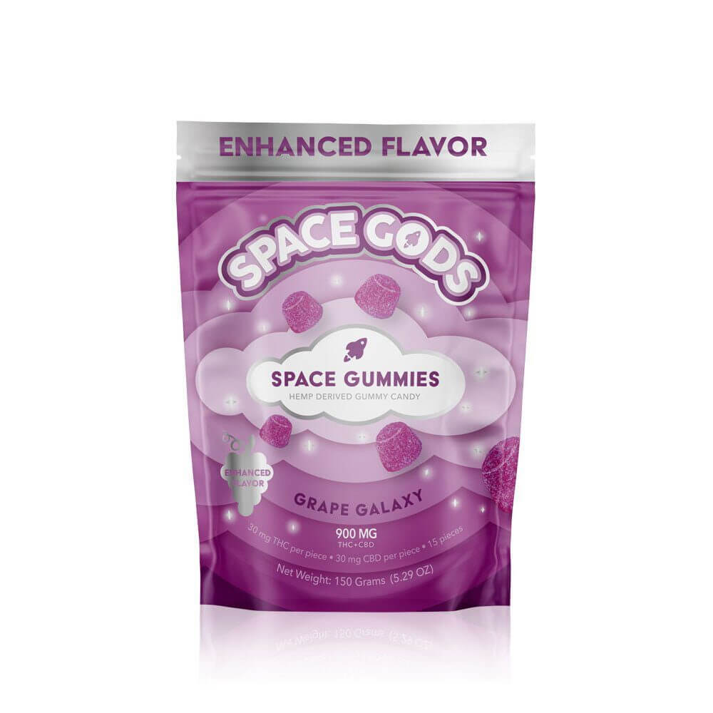Space Gods Mega Dose D9 + CBD Space Gummies (900mg 15ct Pouch) - Grape Galaxy