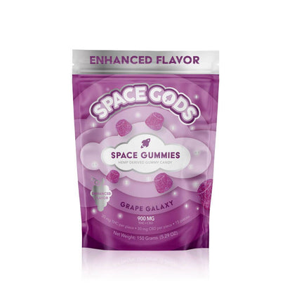 Space Gods Mega Dose D9 + CBD Space Gummies (900mg 15ct Pouch) - Grape Galaxy