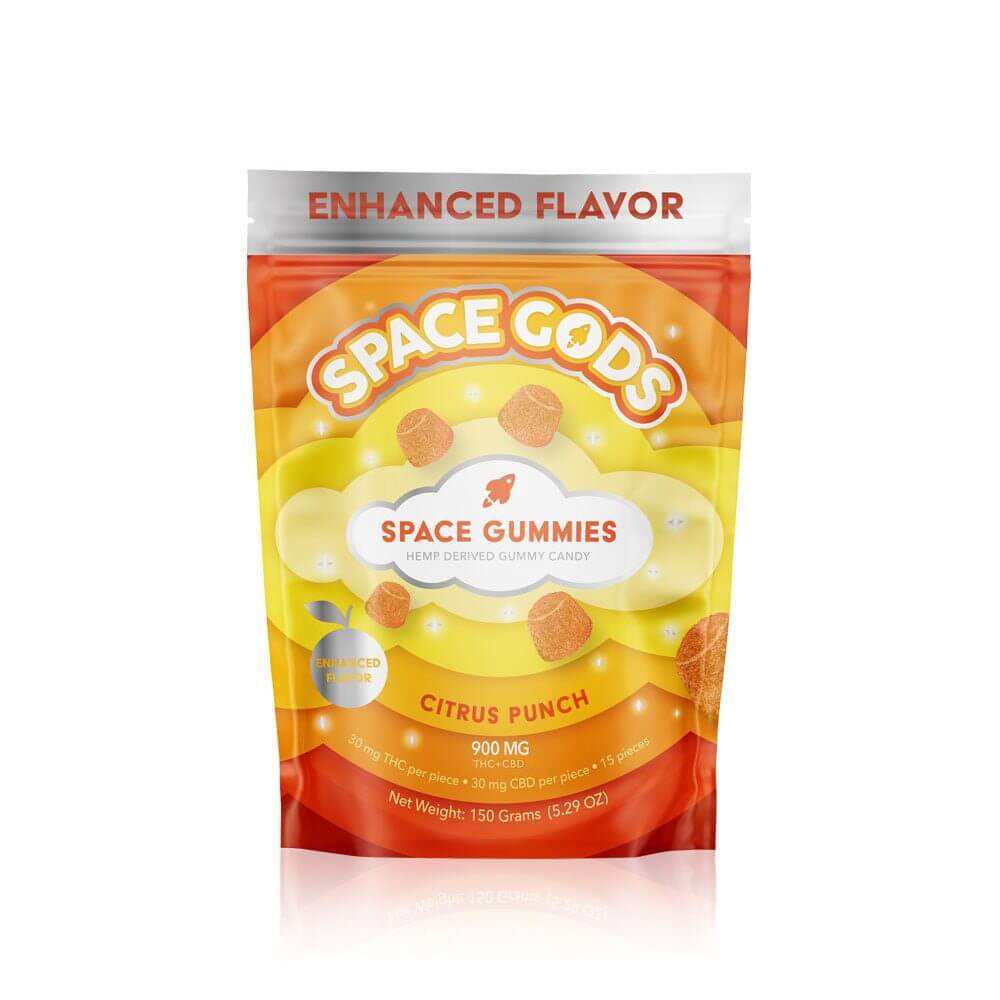 Space Gods Mega Dose D9 + CBD Space Gummies (900mg 15ct Pouch) - Citrus Punch