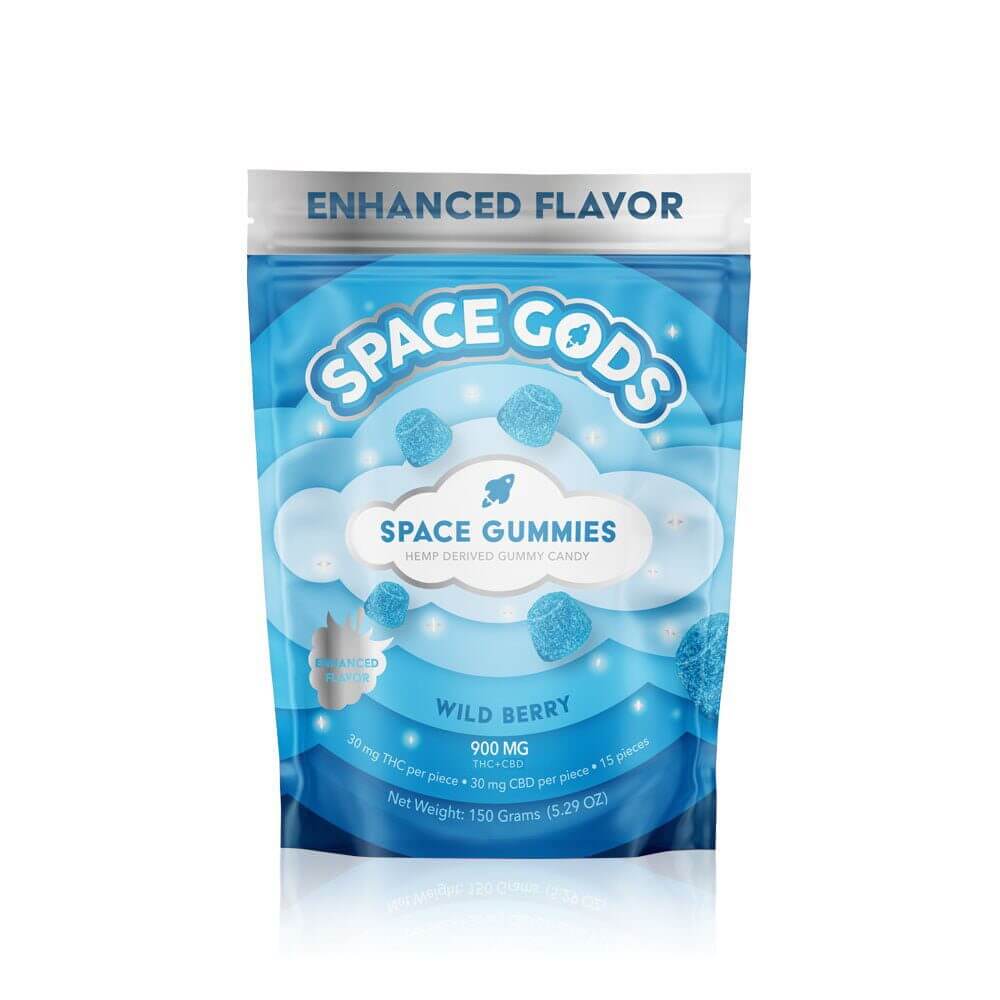 Space Gods Mega Dose D9 + CBD Space Gummies (900mg 15ct Pouch) - Wild Berry