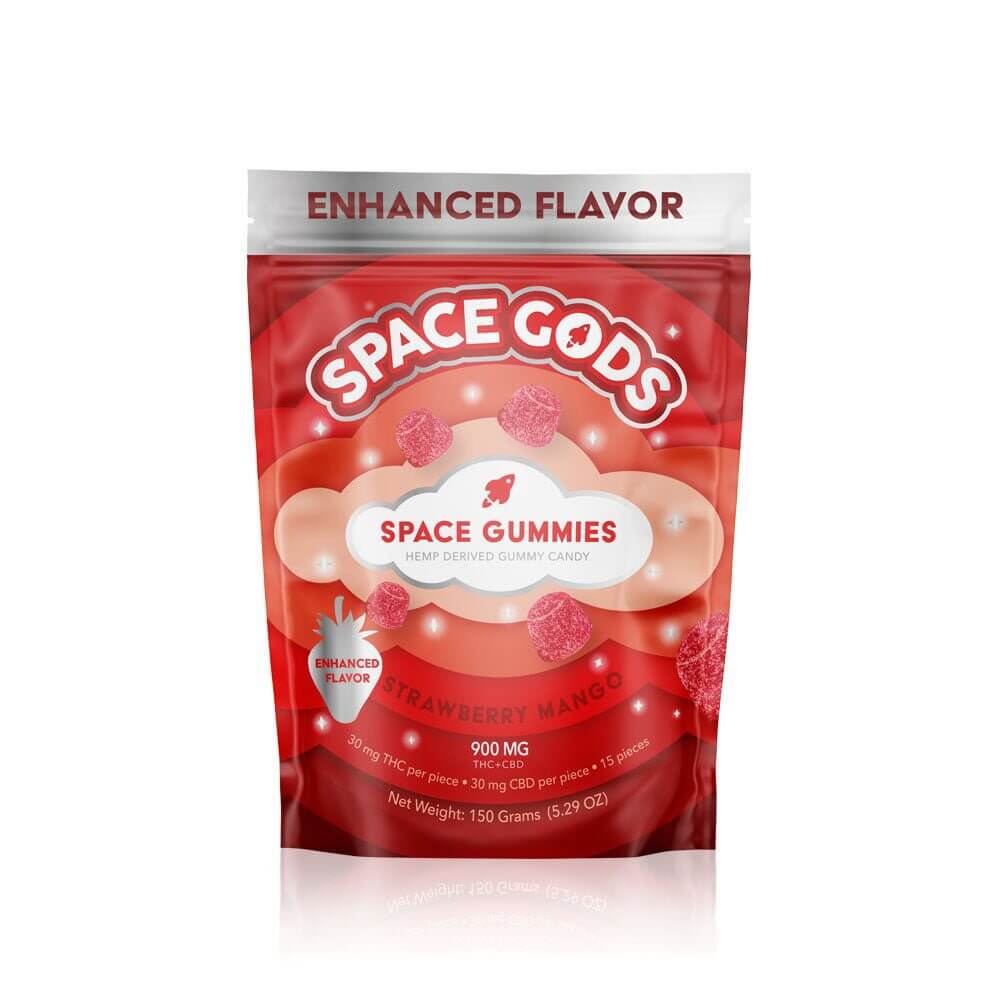 Space Gods Mega Dose D9 + CBD Space Gummies (900mg 15ct Pouch) - Strawberry Mango