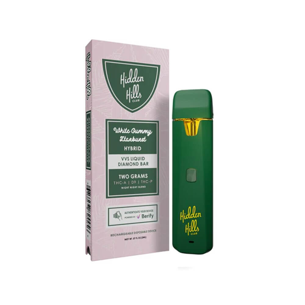 Hidden Hills Night Night Blend Disposable (2g) - White Gummy Ztarburst with packaging