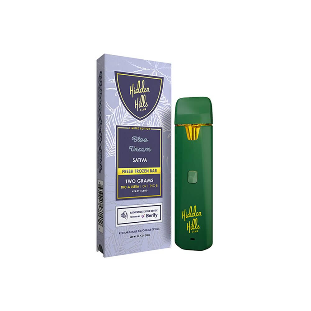 Hidden Hills Heady Blend THCAU + D9 + THCP Fresh Frozen Disposable (2g) - Bloo Dream with packaging