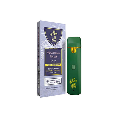 Hidden Hills Heady Blend THCAU + D9 + THCP Fresh Frozen Disposable (2g) - Pink Green Krack with packaging