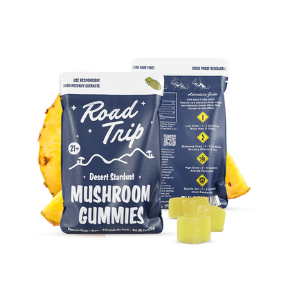 Road Trip Mushroom Gummies (28000mg 8ct Pouch) - Desert Stardust Mushroom Pineapple with packaging