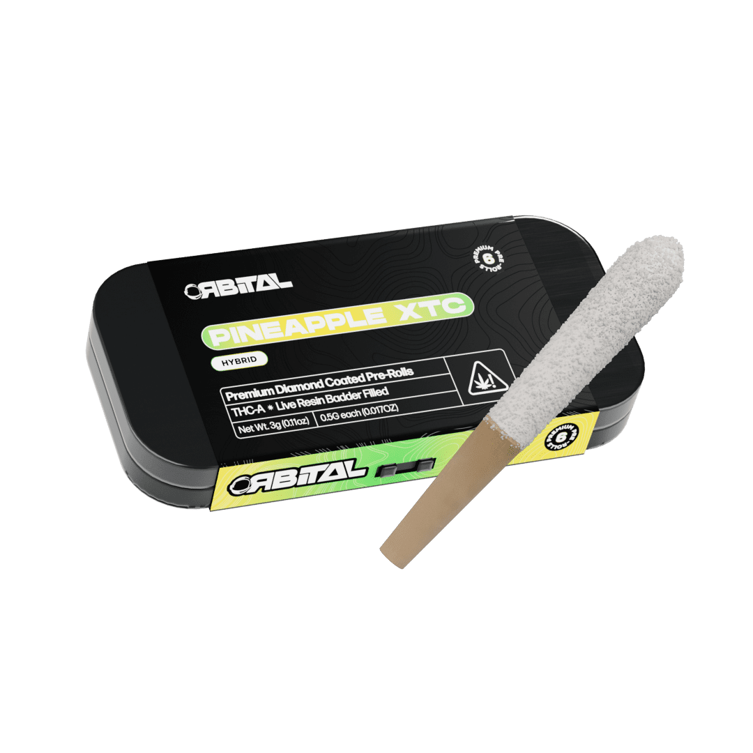 Galaxy Treats Orbital Diamond Coated Pre-Rolls (3g 6ct Tin) -  Pineapple XTC with packaging