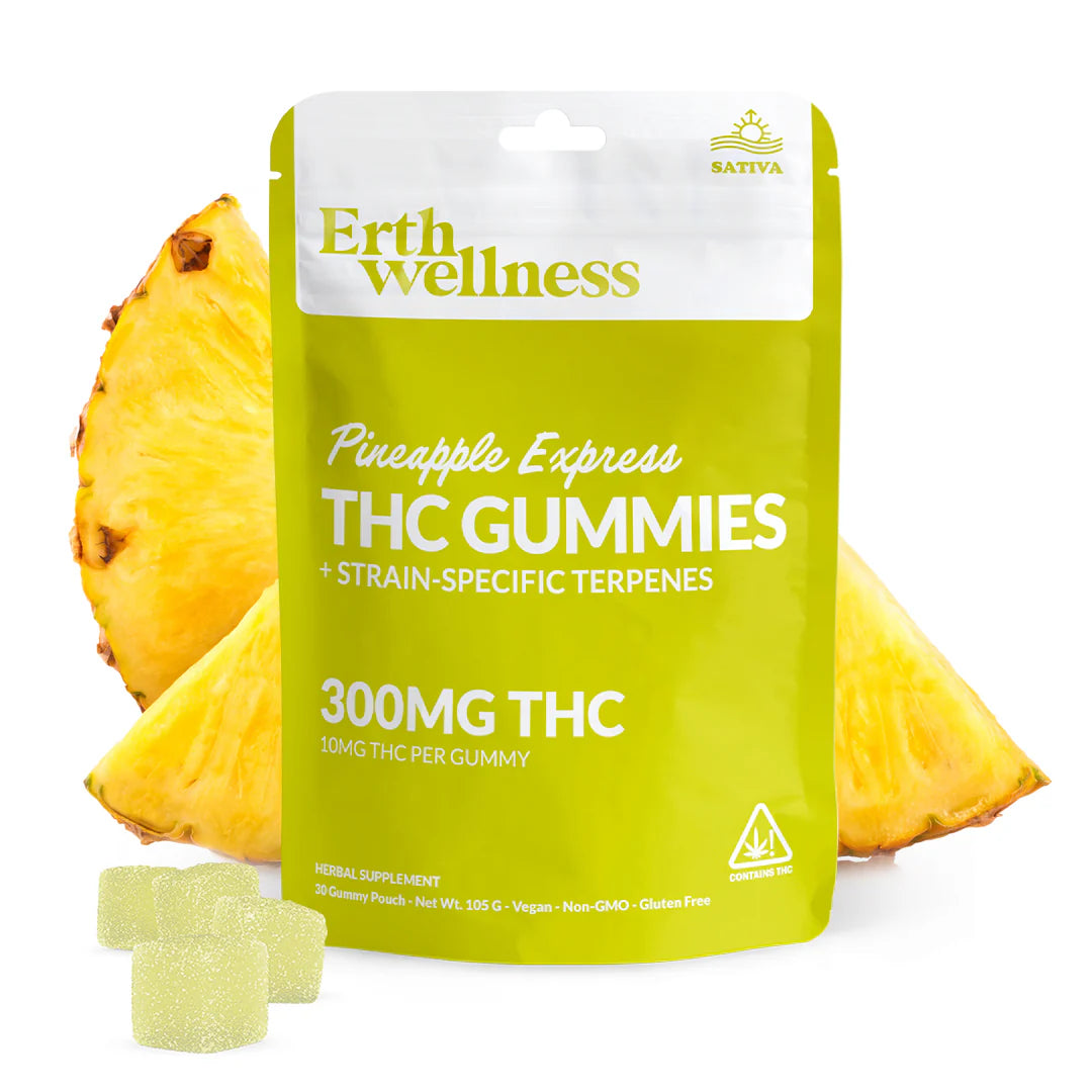 ERTH D9 THC Gummies (300mg 30ct pouch) - Pineapple Express with packaging