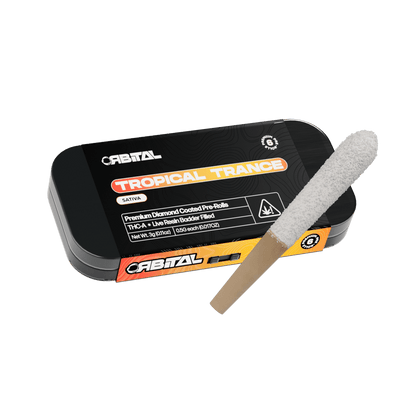Galaxy Treats Orbital Diamond Coated Pre-Rolls (3g 6ct Tin) - Tropical Trance with packaging