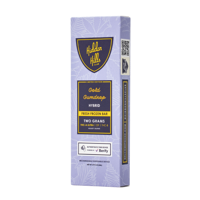 Hidden Hills Heady Blend Fresh Frozen Disposable (2g) - Gold Gumdrop with packaging