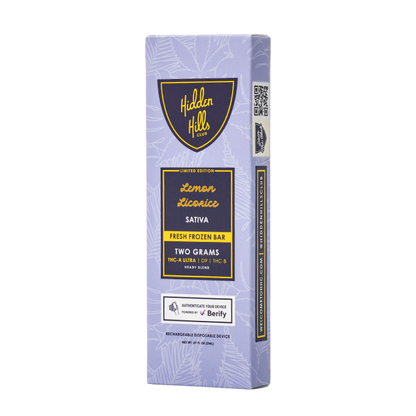 Hidden Hills Heady Blend Fresh Frozen Disposable (2g) - Lemon Licorice with packaging