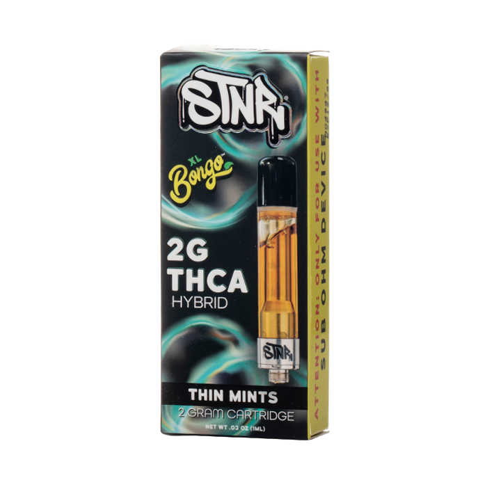 STNR Bongo THC-A Cartridge (2g) - Thin Mints with packaging